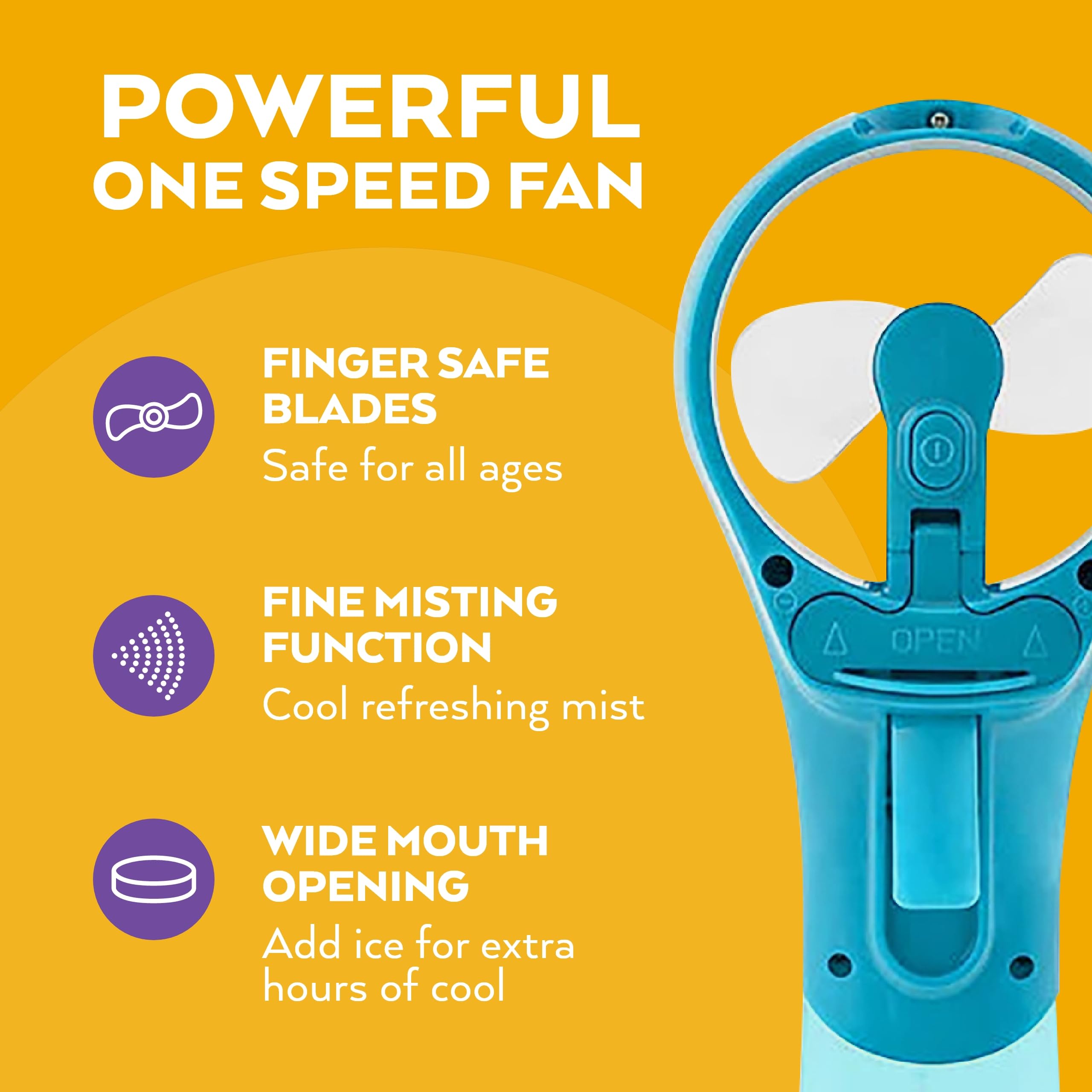 O2COOL Elite teal misting fan at the beach providing refreshing relief