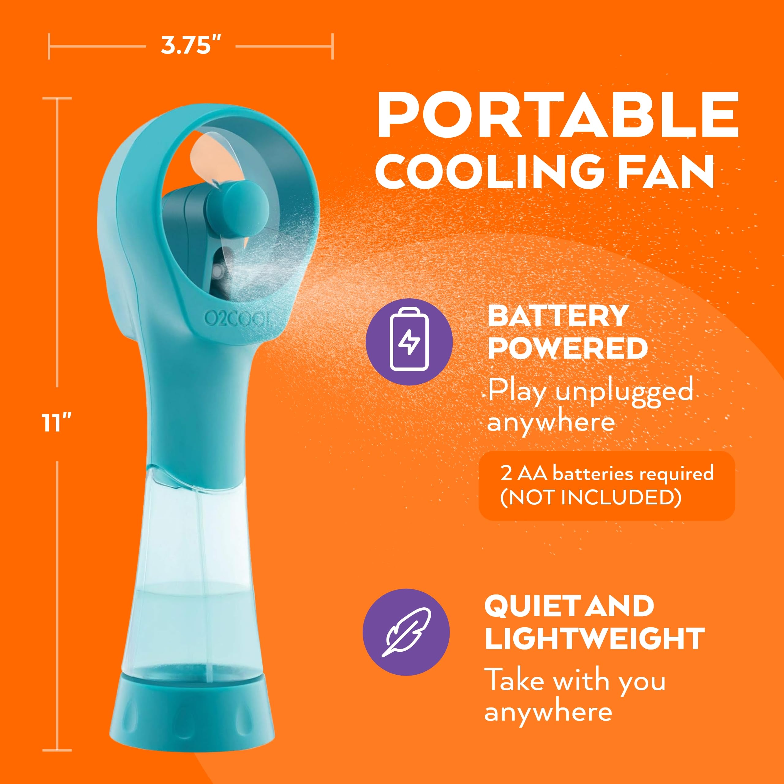 O2COOL Elite teal misting fan compact design fits tote bags easily