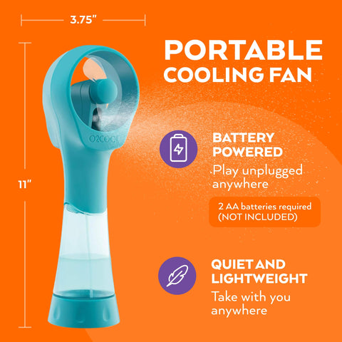 O2COOL Elite teal misting fan compact design fits tote bags easily