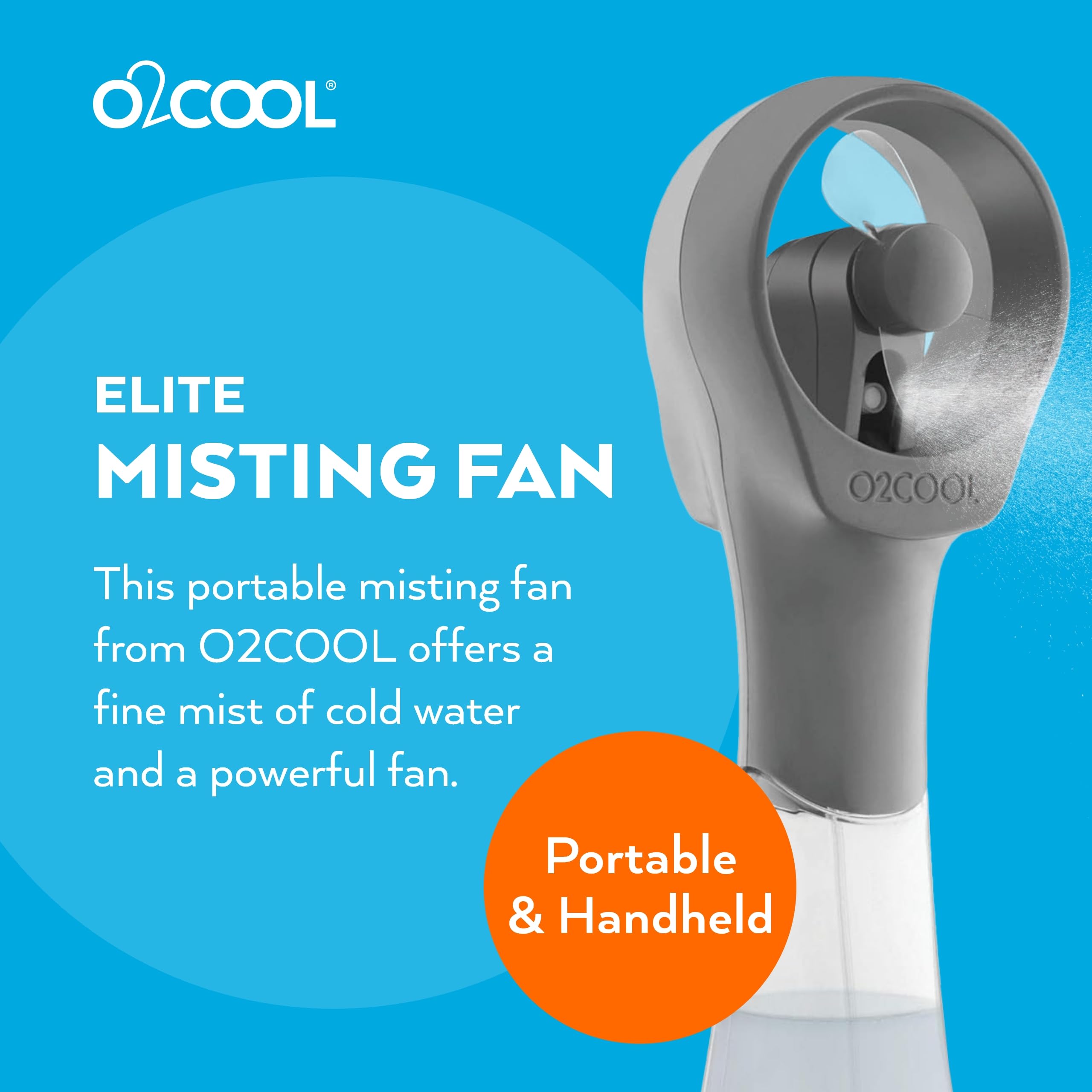 O2COOL Elite misting fan grey side angle compact for travel