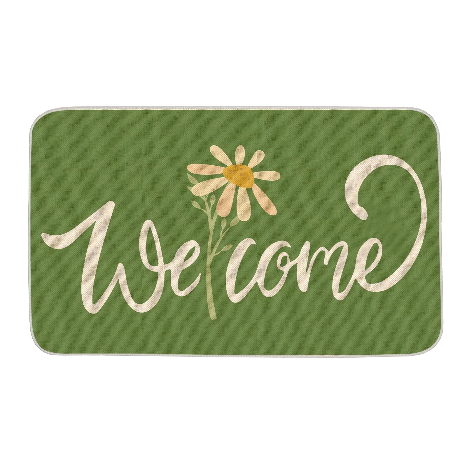 OAEND Spring Welcome Door Mat with green flowers enhances curb appeal for guests.