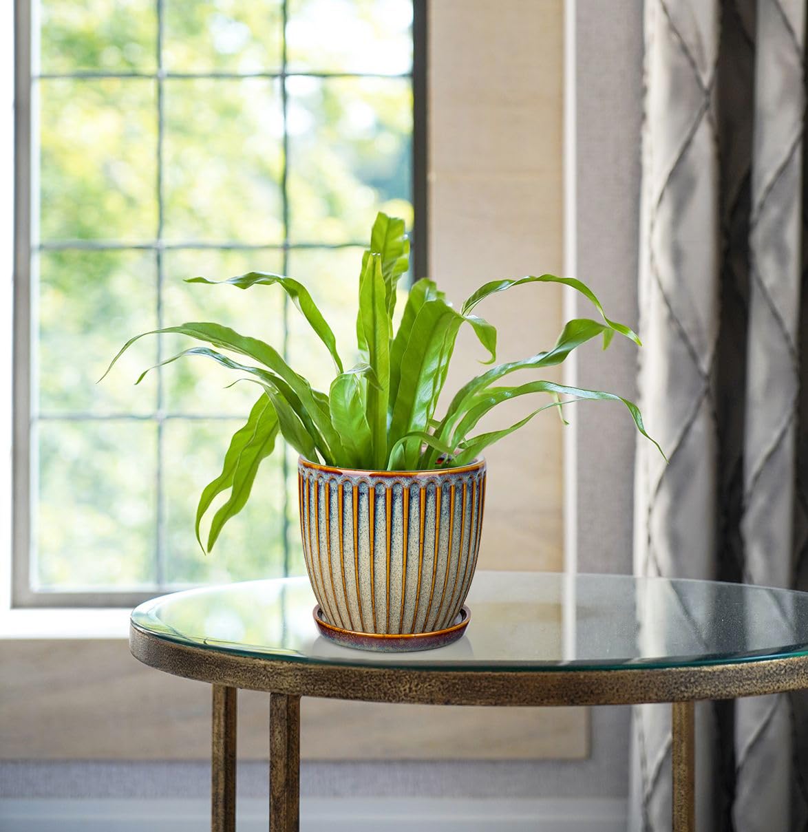 Oairse large ceramic pot with saucer for neat watering control