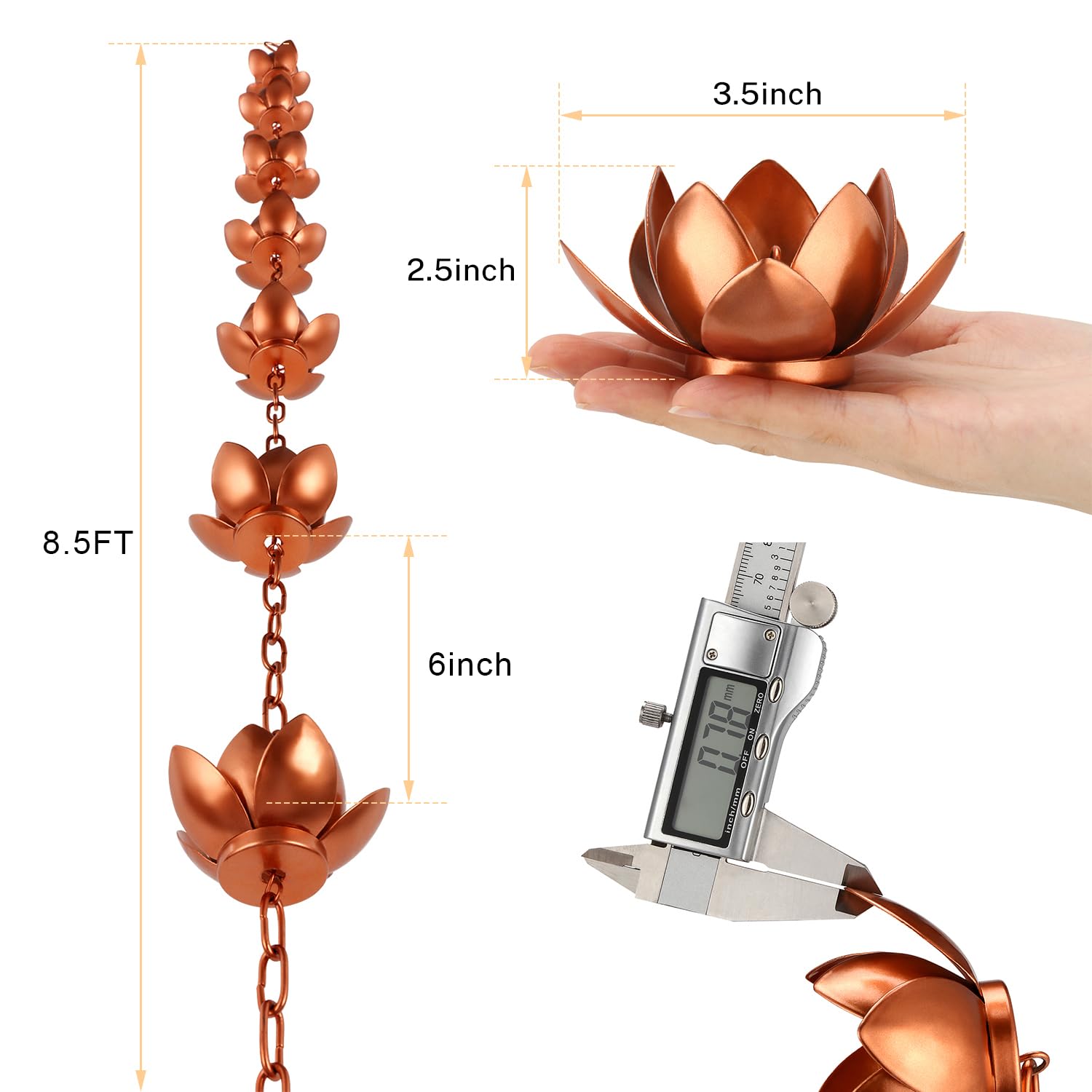 Oak Leaf Rain Chain 8.5ft length for flexible home height