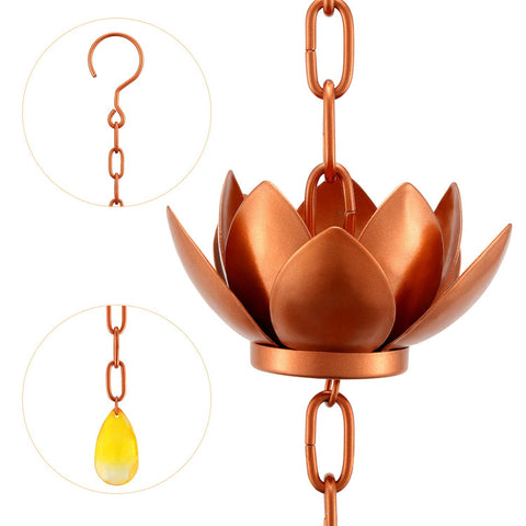 Oak Leaf Rain Chain copper powder coated finish adds rustic elegance