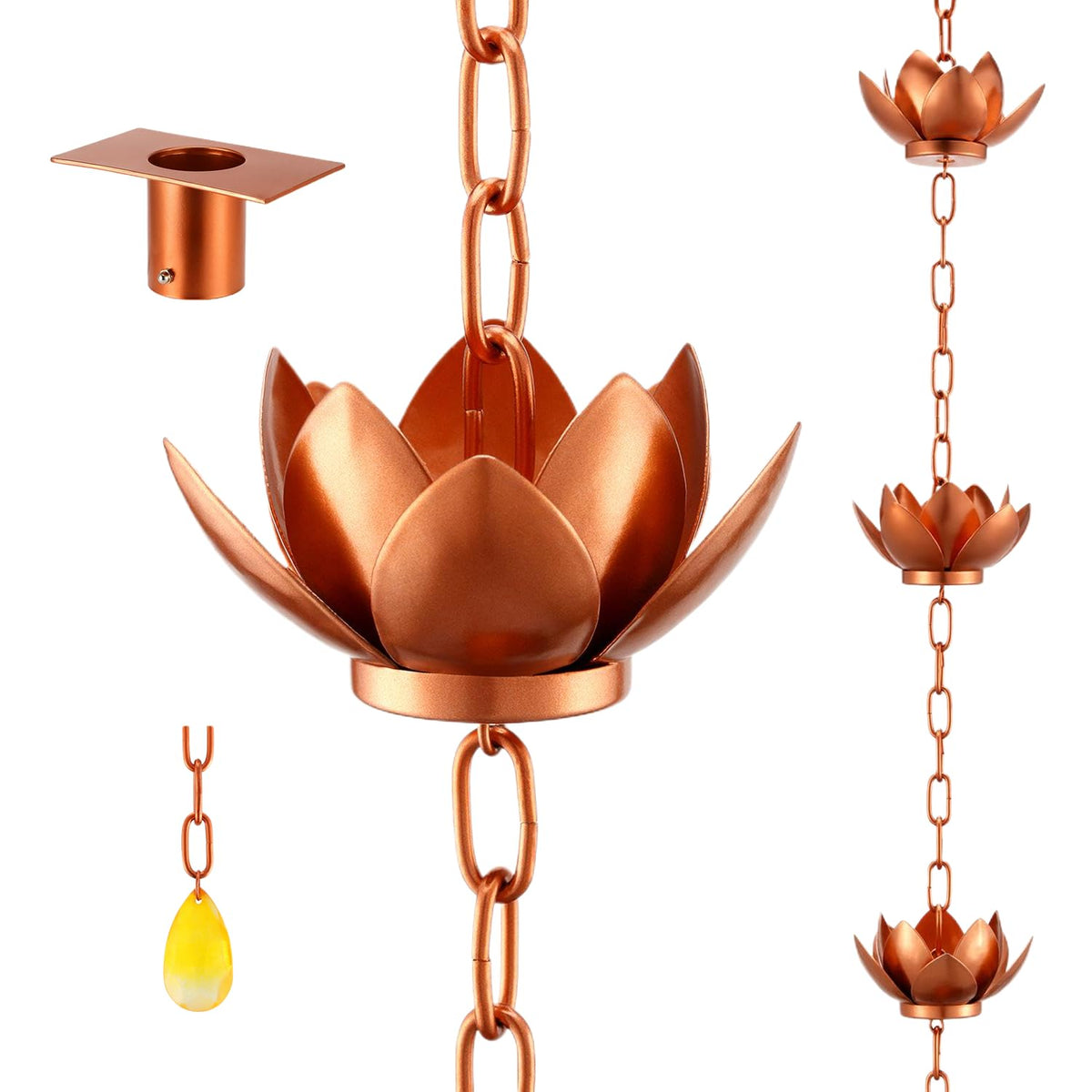 Oak Leaf Rain Chain cups detail for garden ambiance