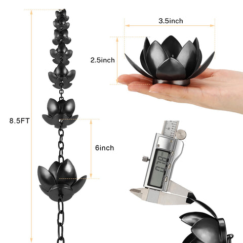 Oak Leaf rain chain with 12 cups provides immersive water melodies during rainfall.
