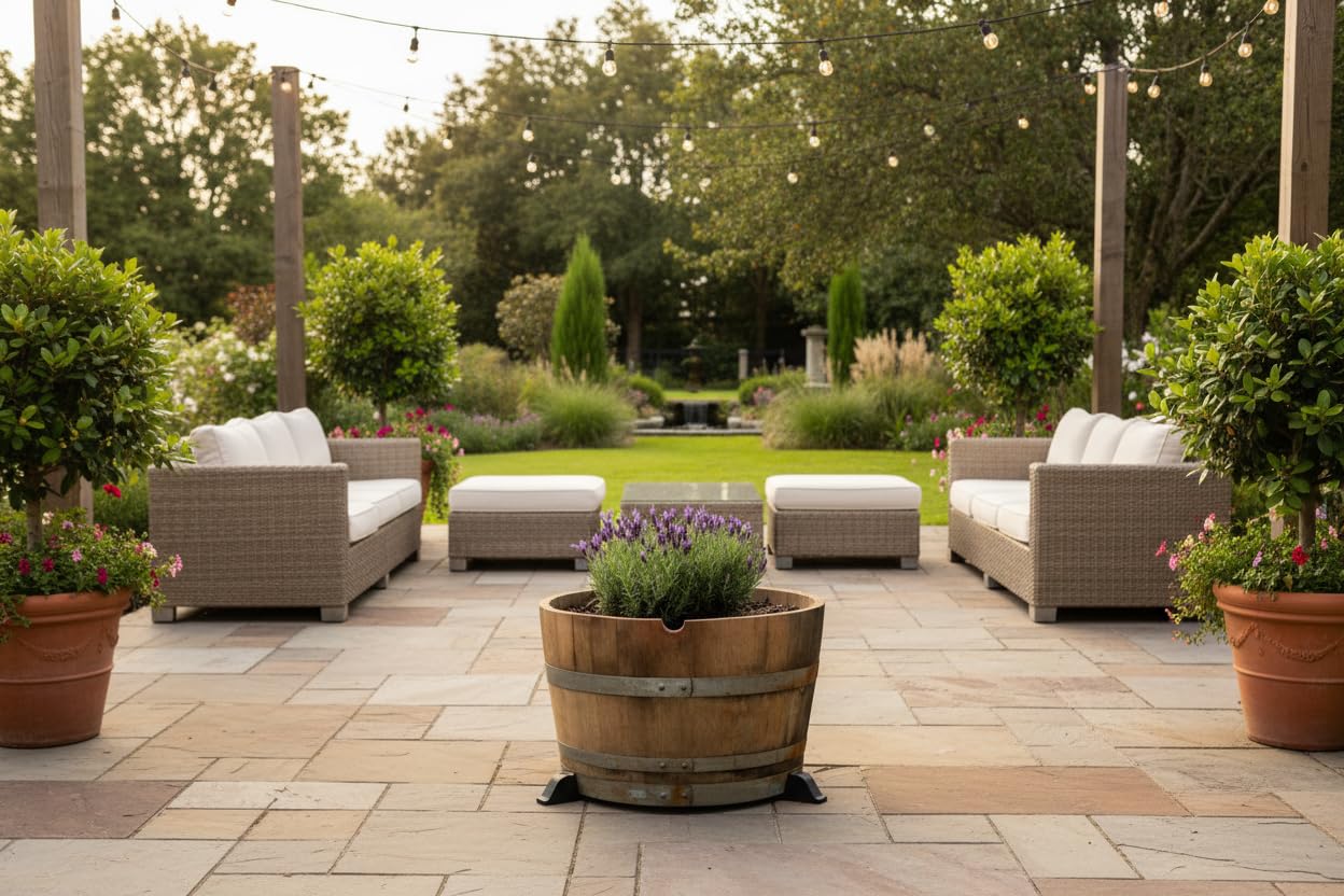 OAKENZ liner suited for wine and whiskey barrel planter setups.