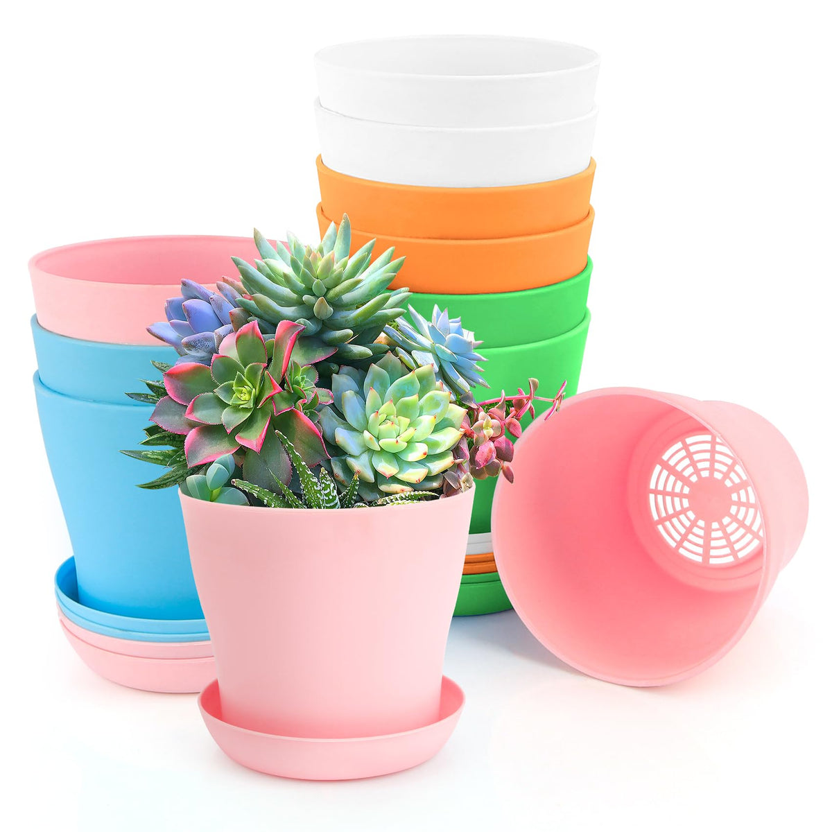 OALCQ 4-inch plant pot top view in vibrant colors for compact indoor gardens.