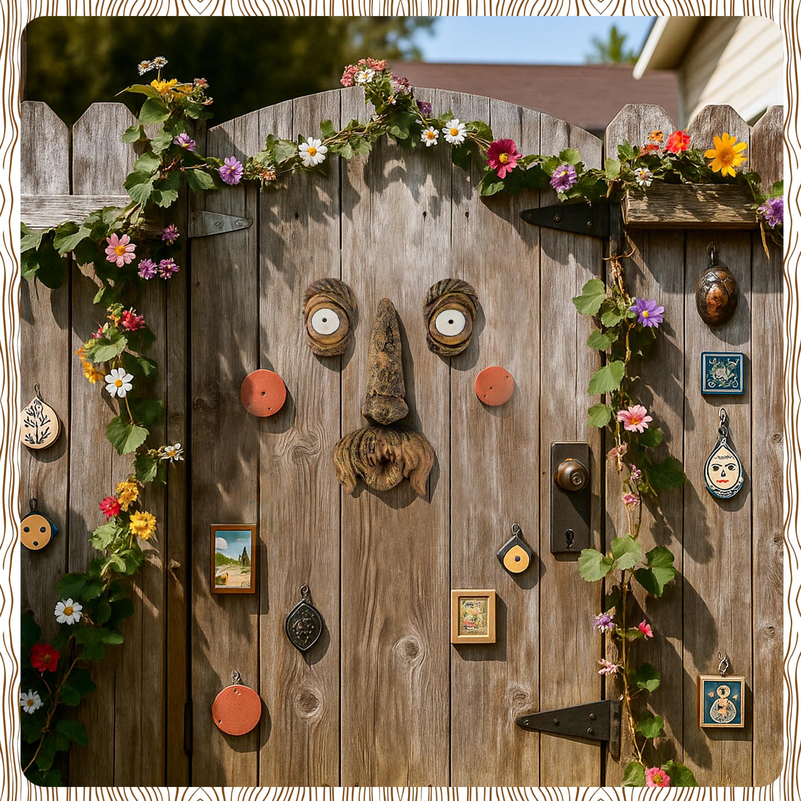 OALEN tree face wiseman peek on a trunk creates a magical outdoor focal point
