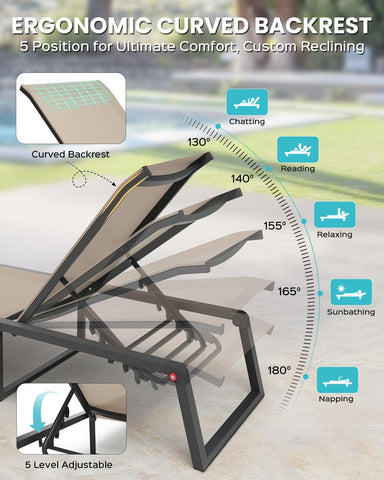 Oasbira all-weather aluminum frame and textilene resist sun and rain.
