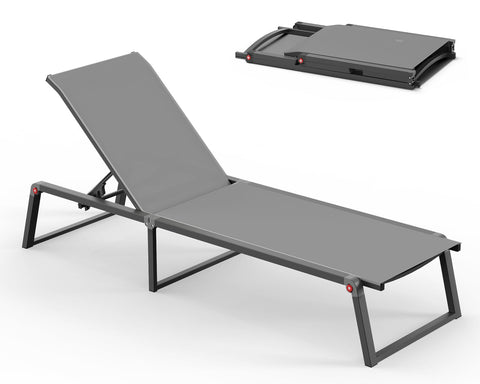 Oasbira aluminum chaise lounge folded flat for compact storage and easy transport.