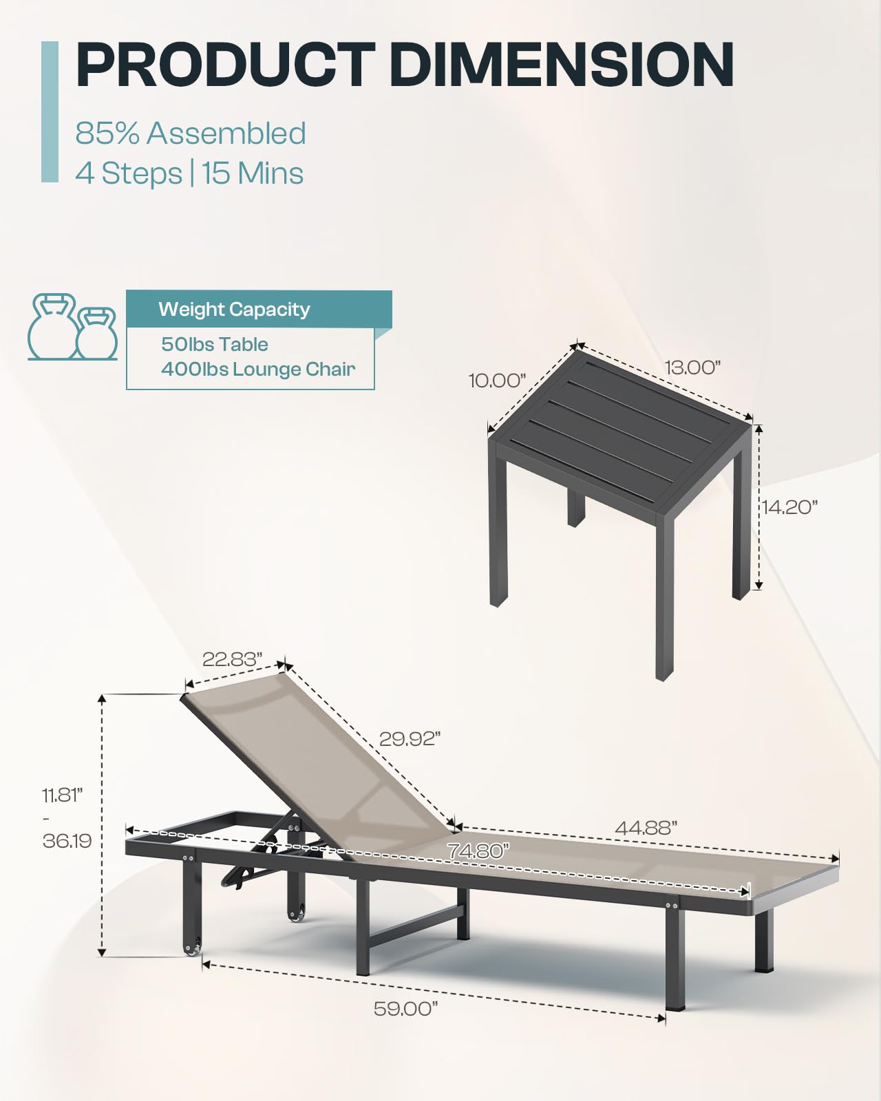 Oasbira aluminum patio chair offers durable rust-resistant framing.