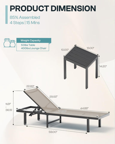 Oasbira aluminum patio chair offers durable rust-resistant framing.