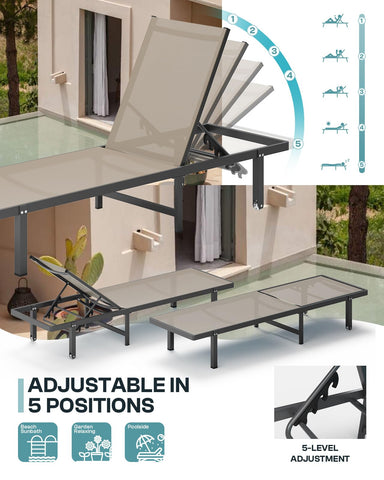 Oasbira backrest with five positions for versatile lounging.