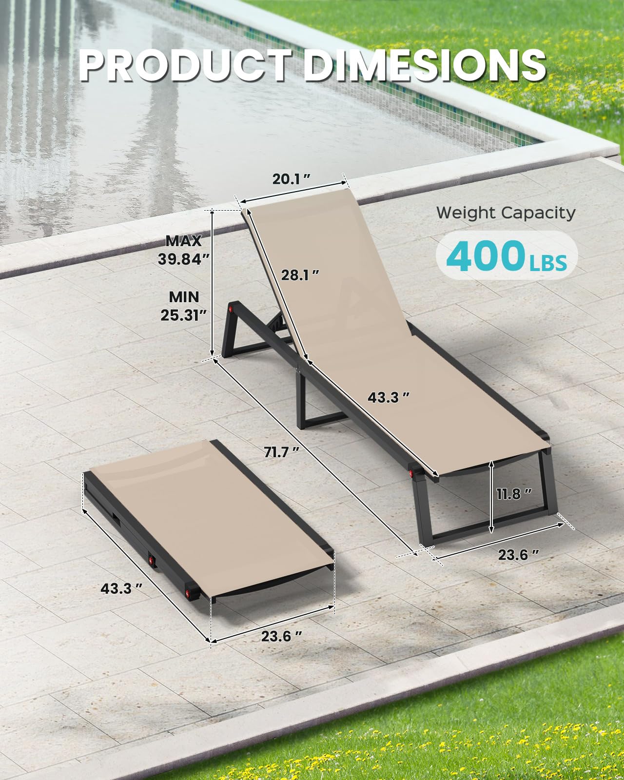 Oasbira chaise lounge ready for immediate use—no assembly.