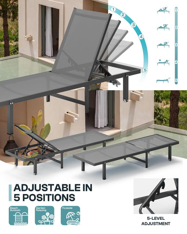 Oasbira Lounge Chair backrest with five positions supports reading lounging or sunbathing.