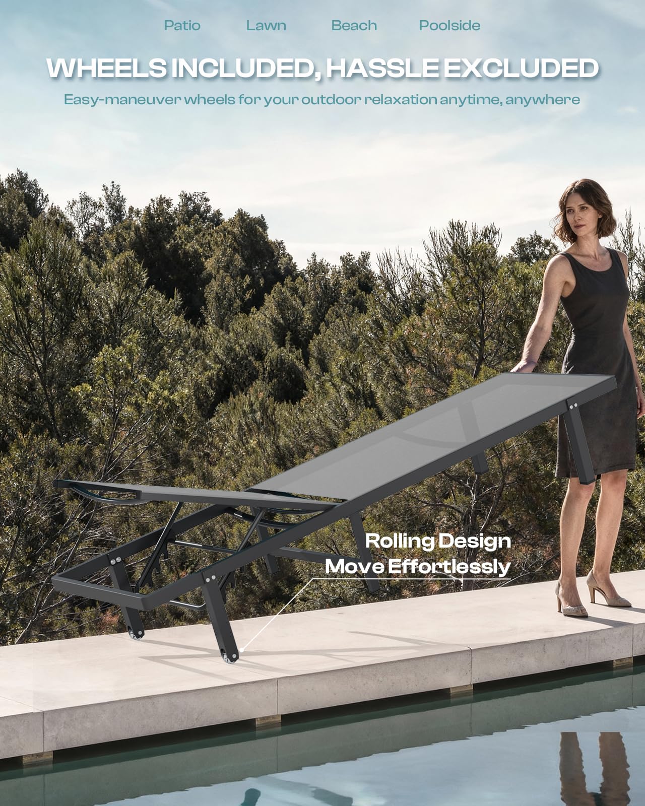 Oasbira Lounge Chair Textilene fabric provides breathable comfort on hot days.