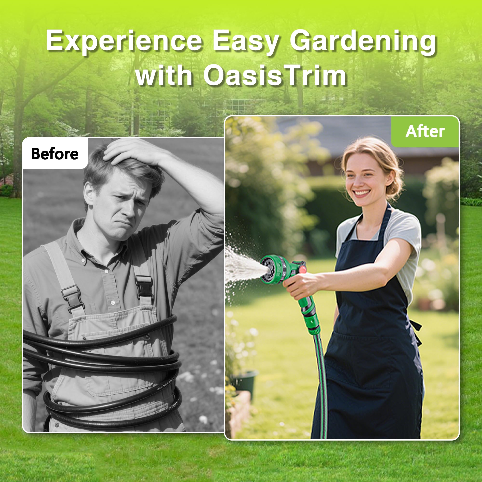 OasisTrim hose setup enables patio cleaning for decks and outdoor surfaces.