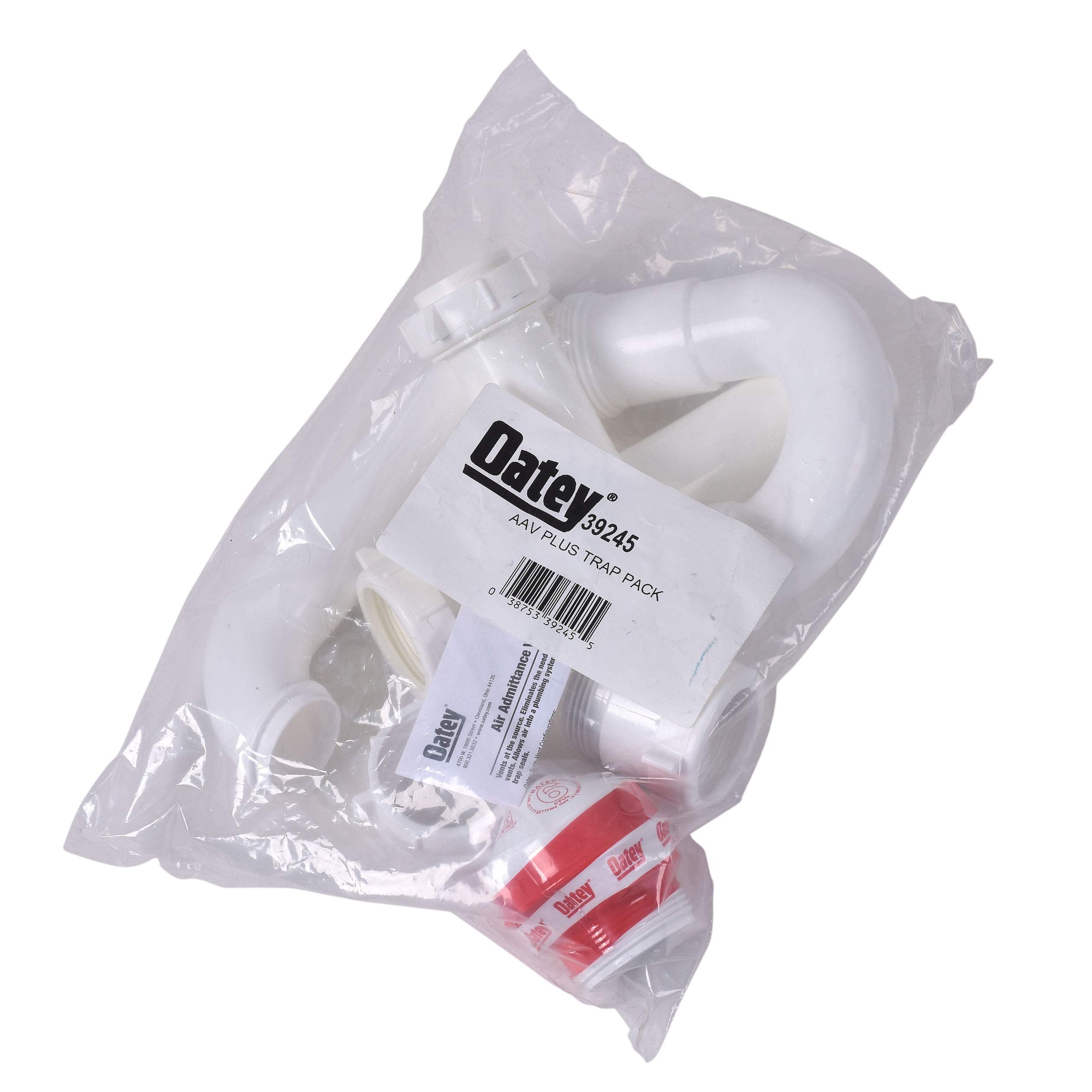 Oatey AAV Plus Trap Pack installation scene demonstrating easy hookup to 1-1/2 inch piping