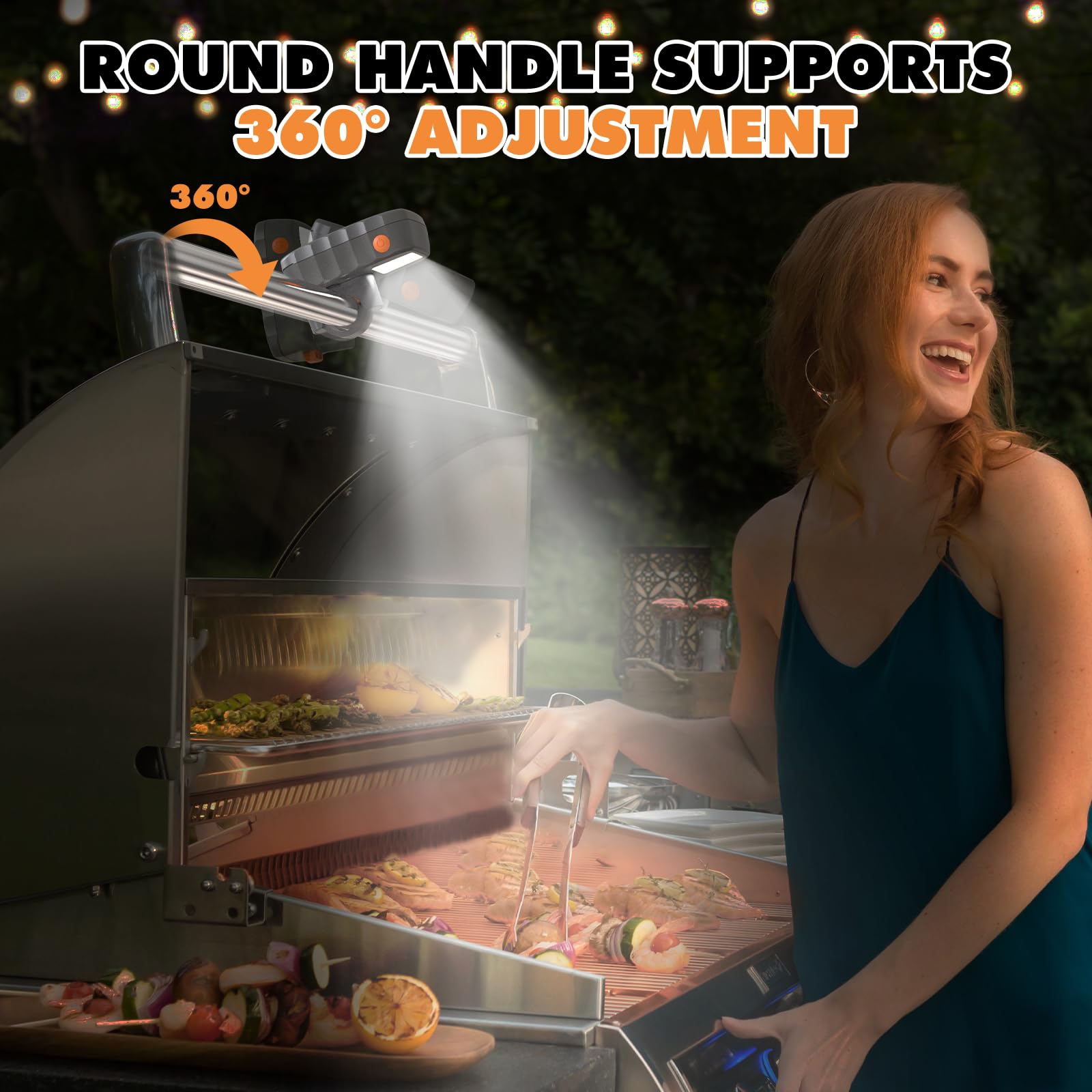 OATISLIFE light auto-activates when the grill lid opens for hands-free use.