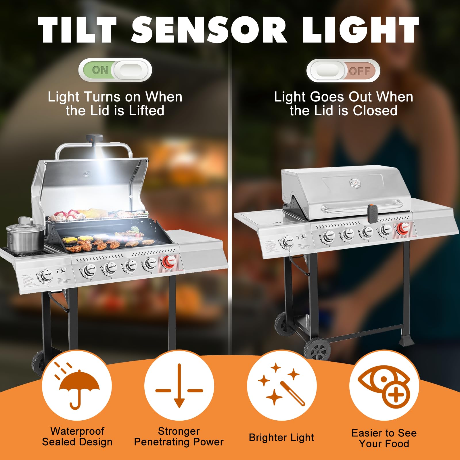 OATISLIFE grill lights with dual LEDs for clearer cooking at night