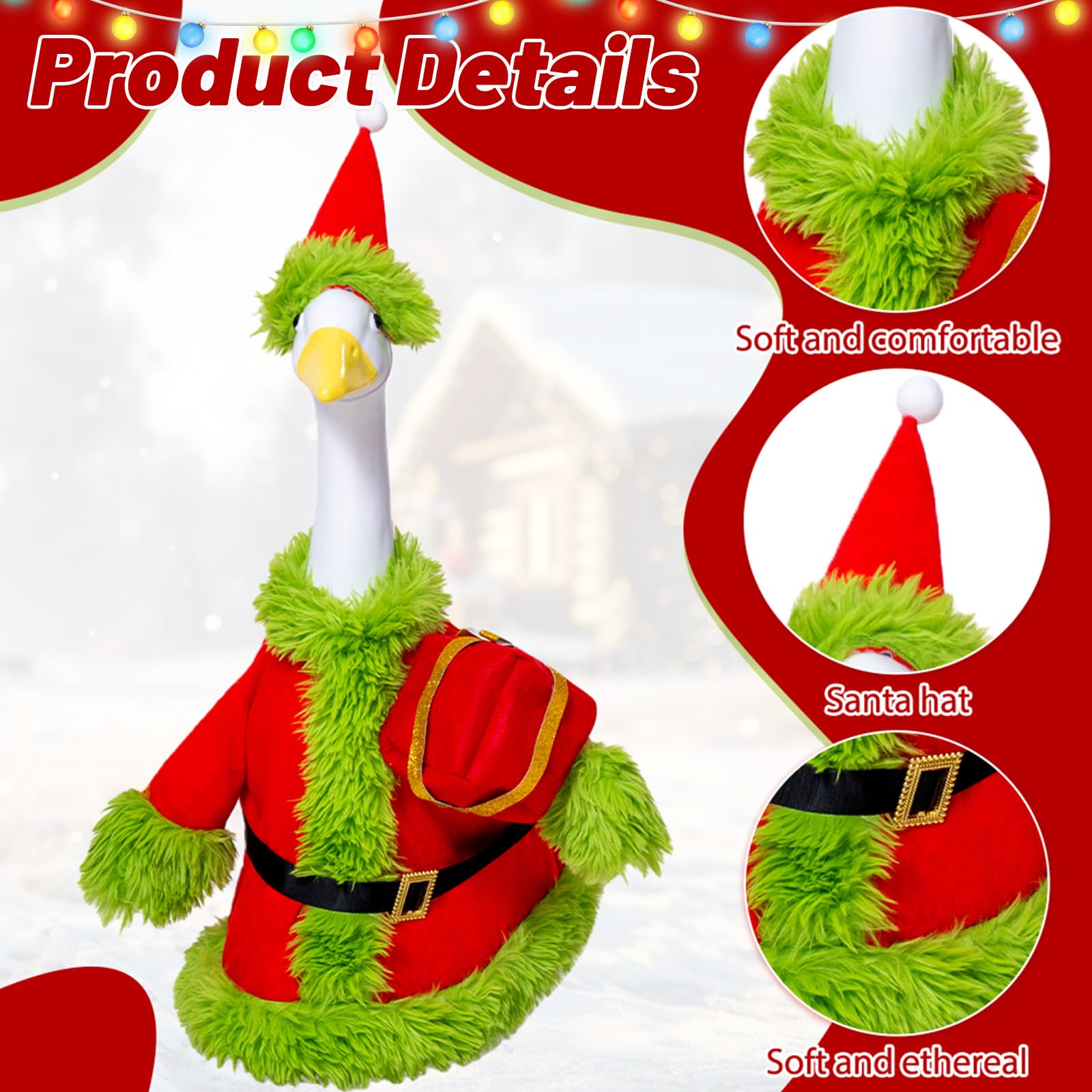 Close-up of plush fur trim on Obasurr Santa outfit for lawn geese.