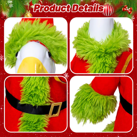 Vibrant red and green colors of Obasurr goose outfit brighten porches.