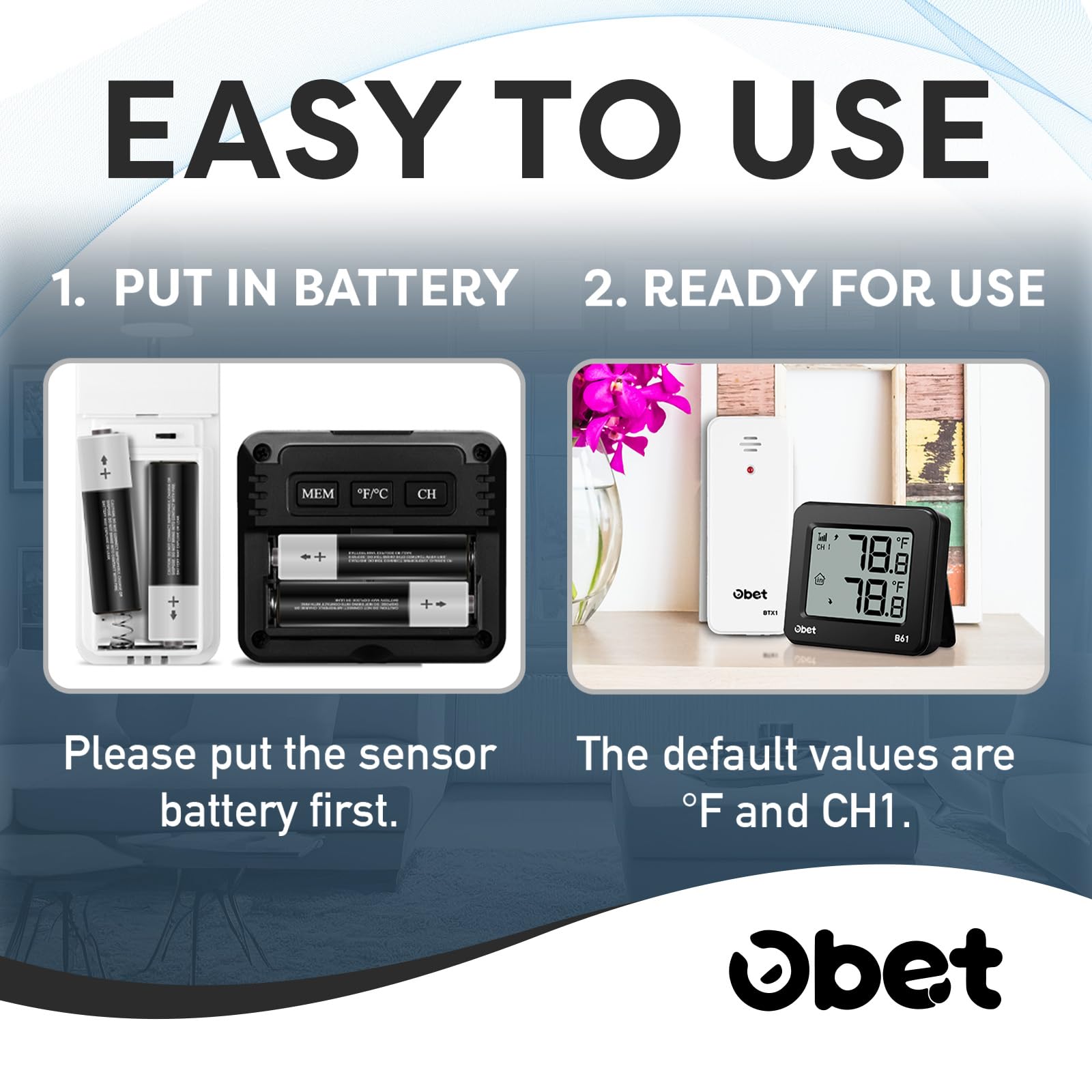 OBET ideal for monitoring temperatures in living rooms, patios, and gardens