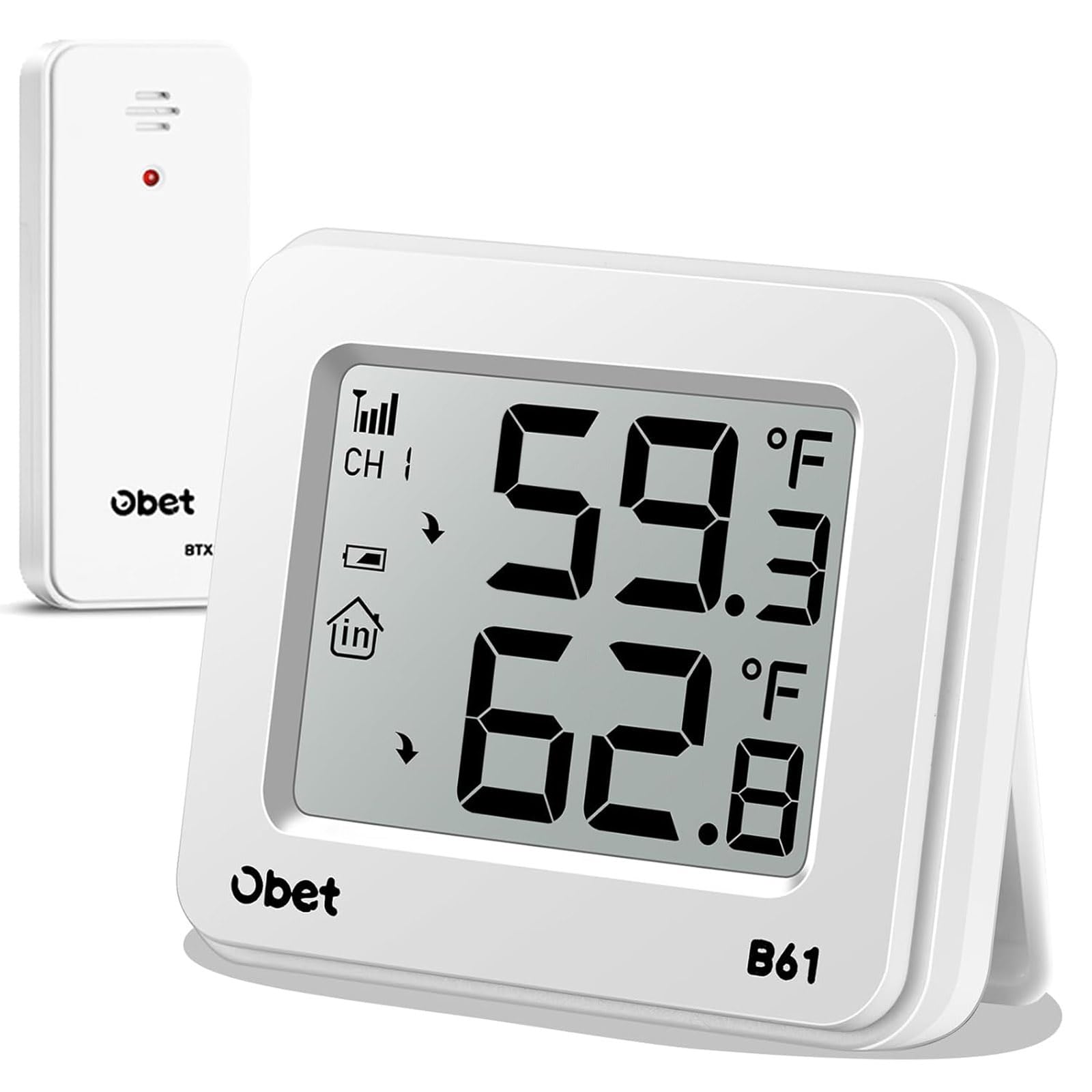 OBET outdoor thermometer display panel with clear readings for quick temperature checks.