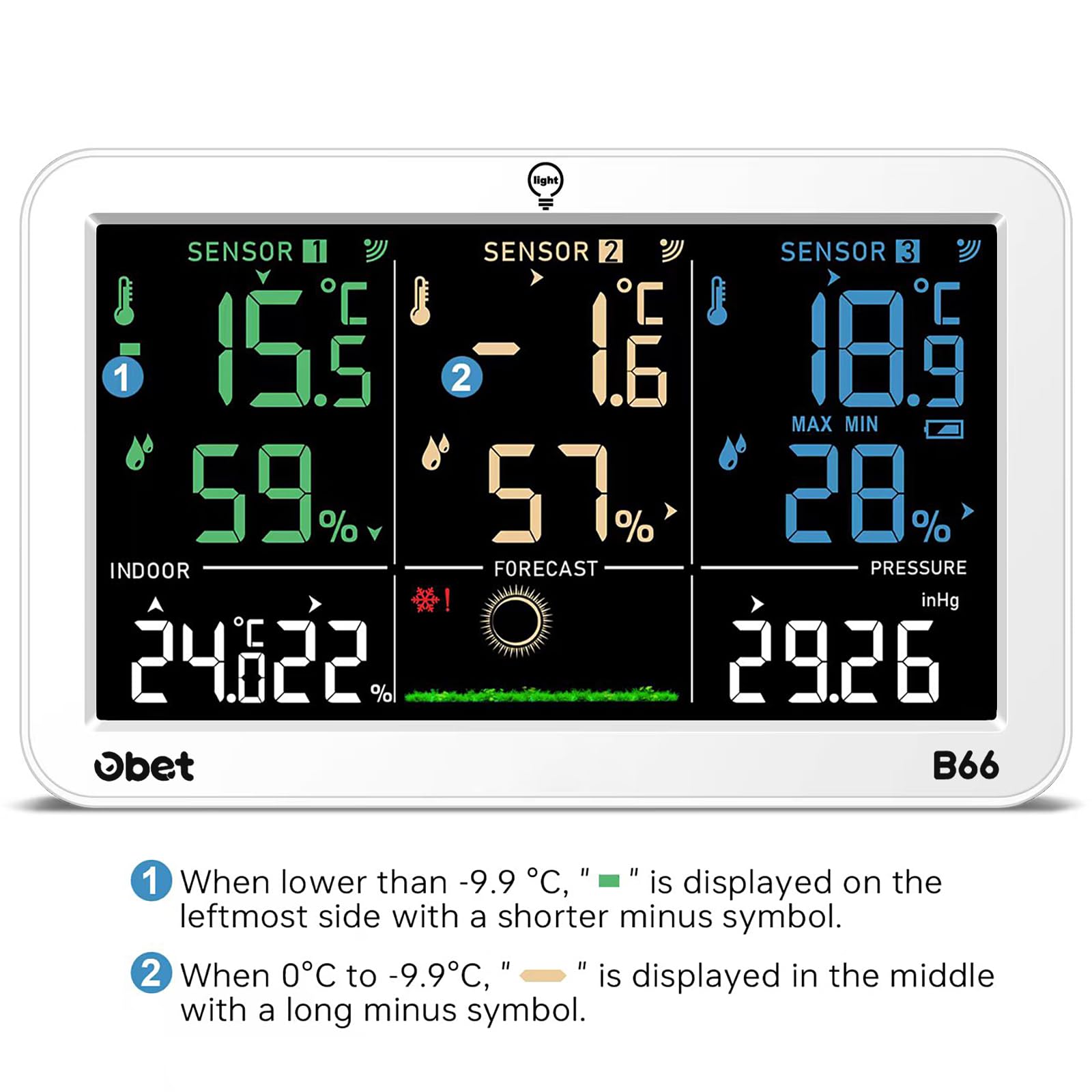 OBET Weather Station compact base unit with mount offers flexible placement options