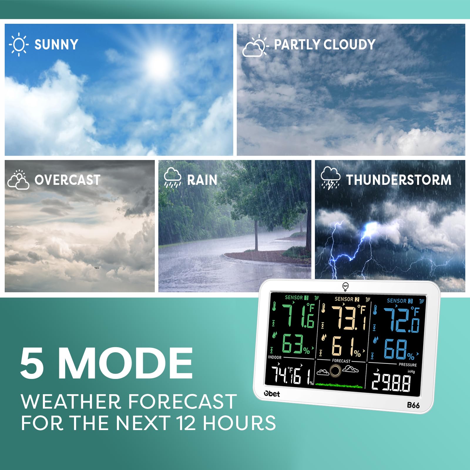 OBET Weather Station two power modes and adjustable backlight suit desk or wall use