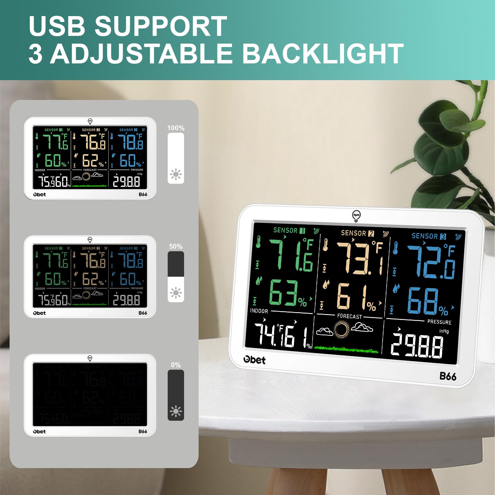 OBET Weather Station USB power option ensures continuous display and energy saving