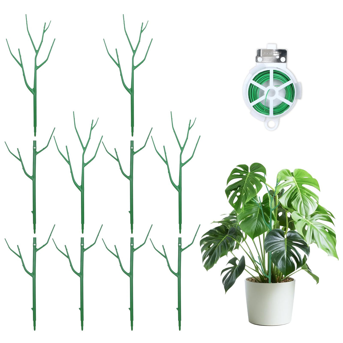 Obralitic stackable stakes set visually blends with greenery while providing discreet plant support.