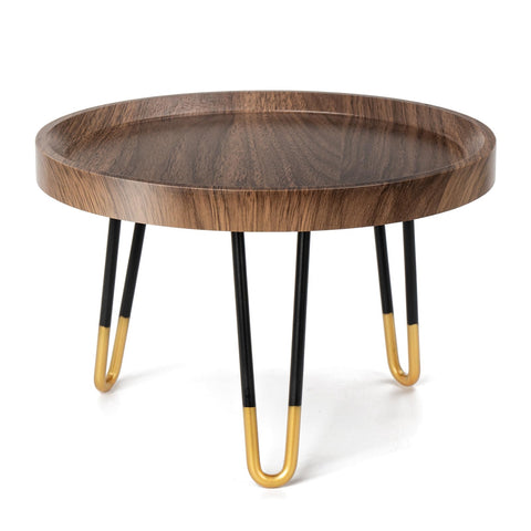 OBTAIN walnut-top plant stand displays natural grain for stylish indoor decor.
