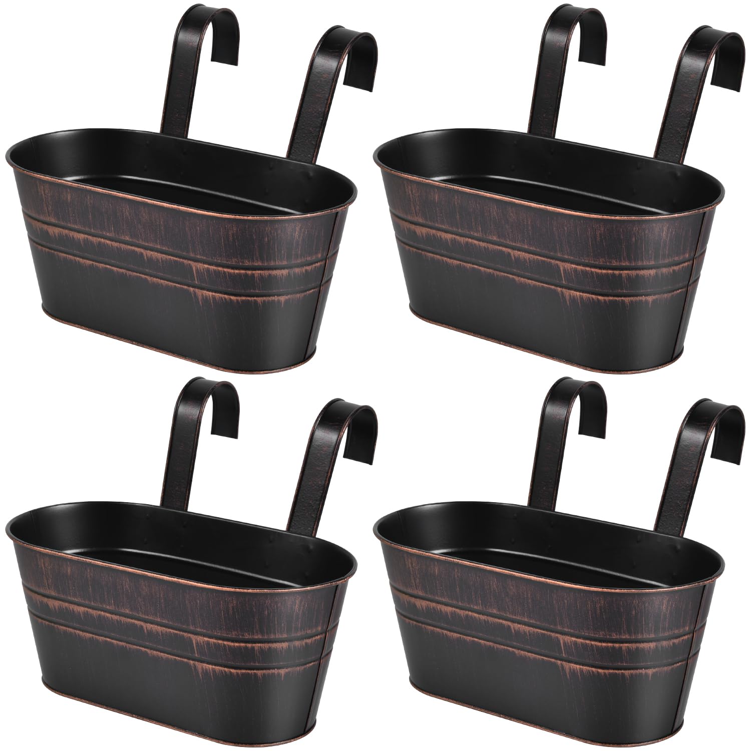 OBTANIM four-pack metal hanging planters on a balcony for space-saving decor