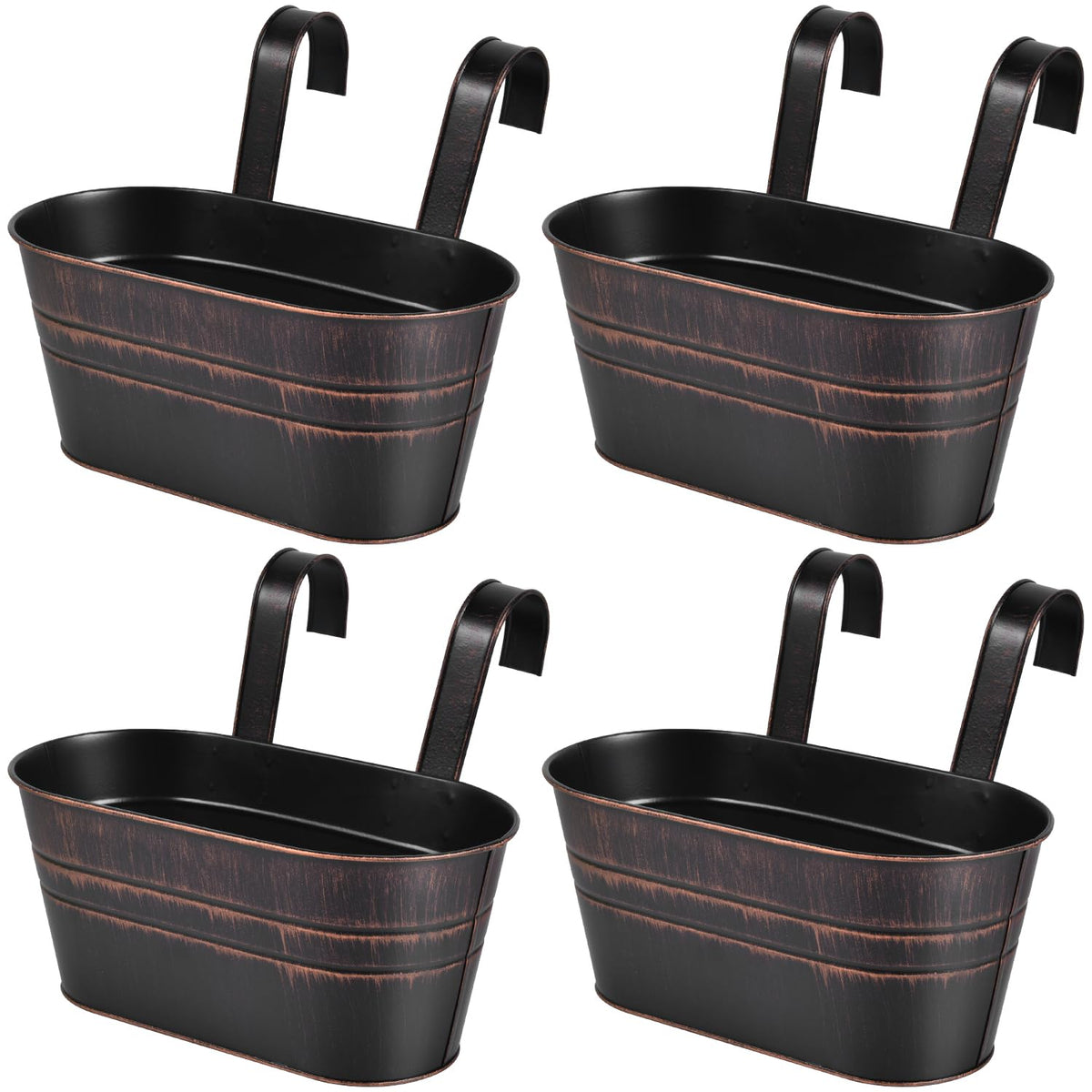 OBTANIM four-pack metal hanging planters on a balcony for space-saving decor