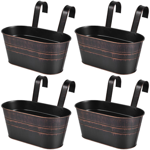 OBTANIM four-pack metal hanging planters on a balcony for space-saving decor