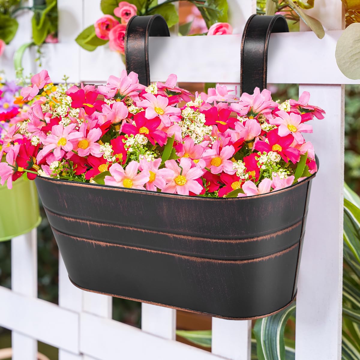 OBTANIM iron hanging planters used as bathroom storage solutions