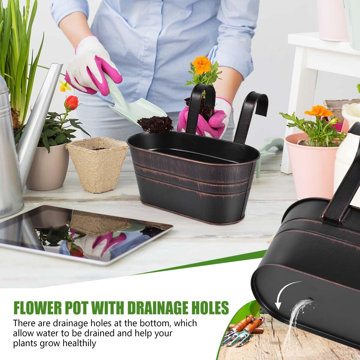 OBTANIM iron hanging plant holder for outdoor garden displays