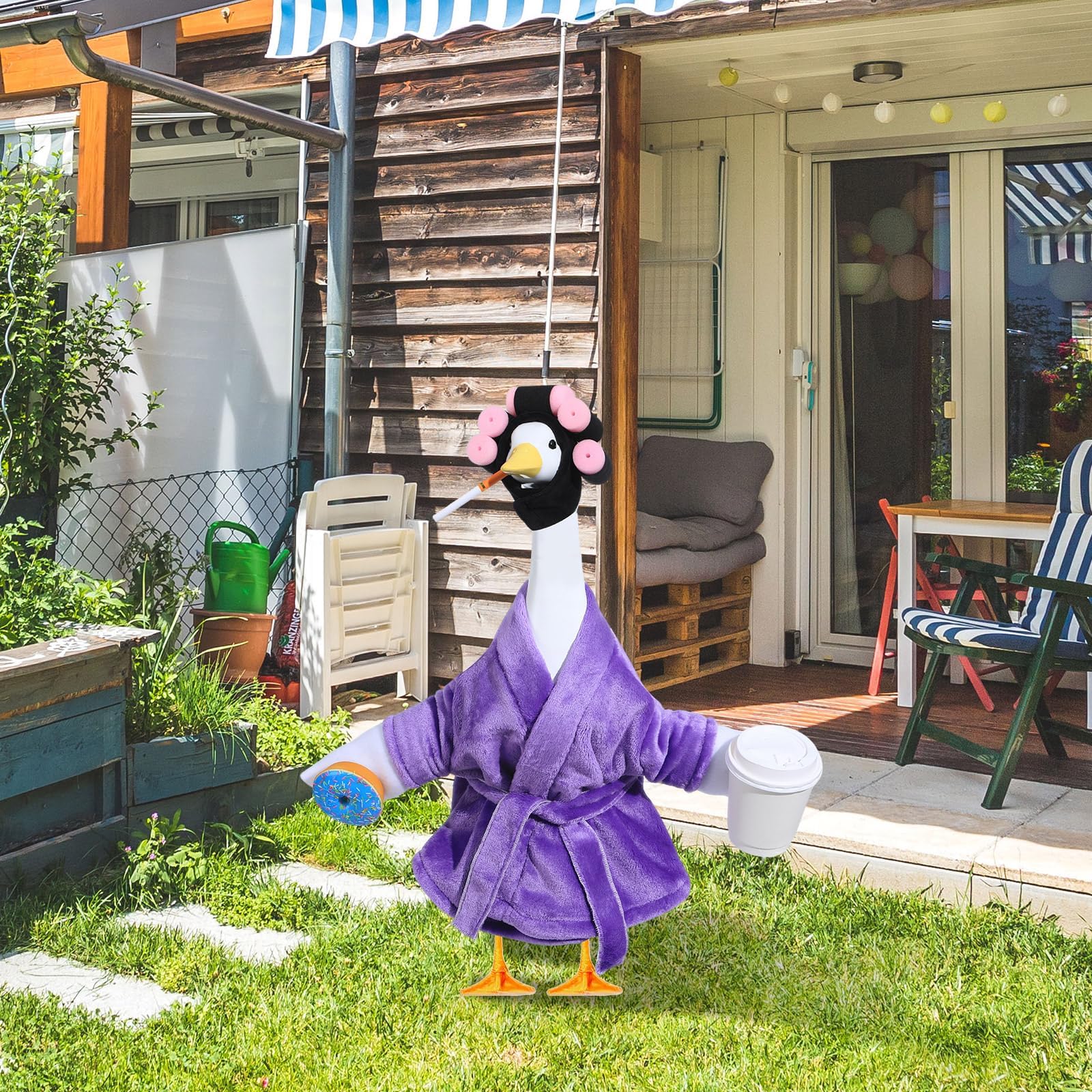 Versatile OBUSATT goose decor setup suitable for holidays and yard displays.