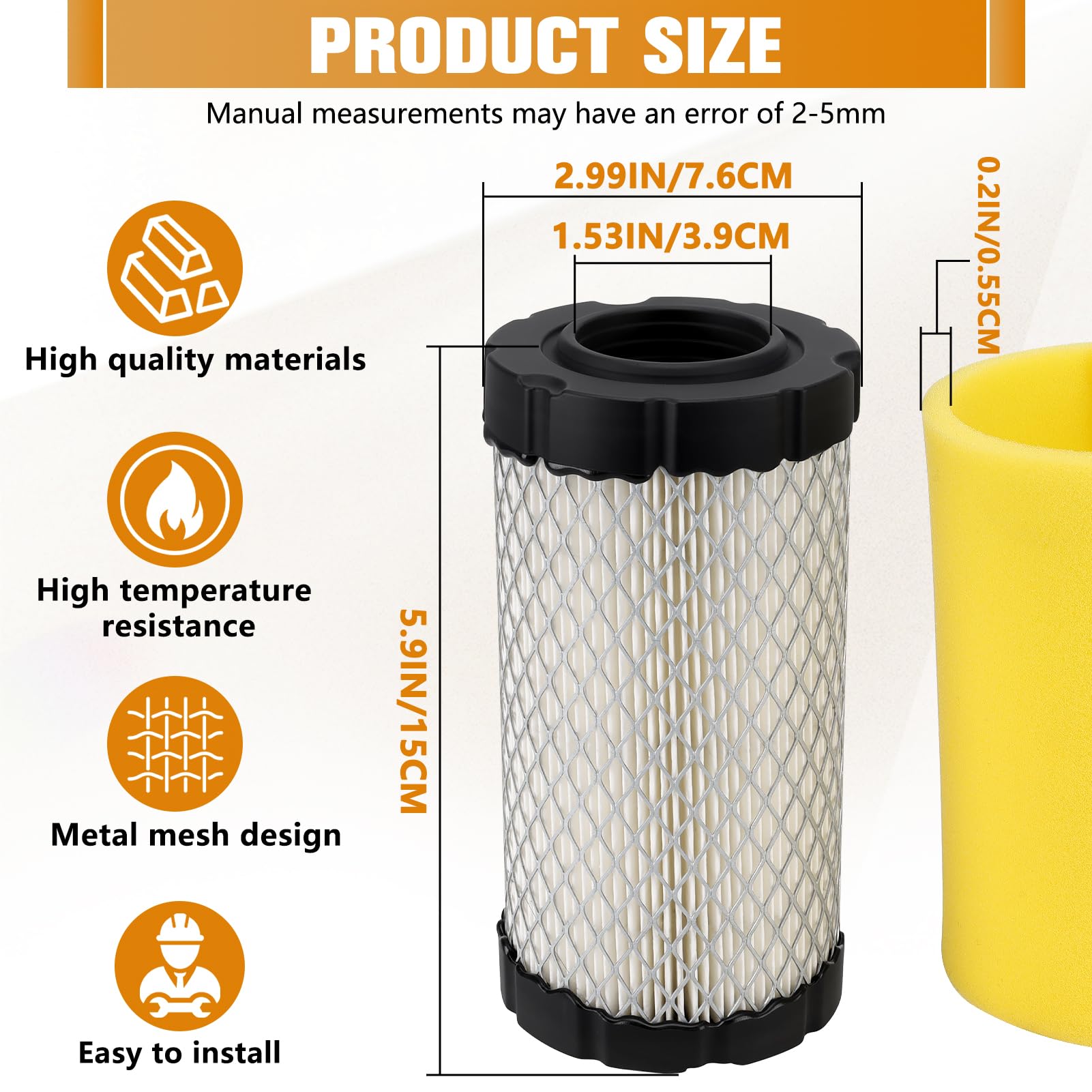 OCEAIR air filter compatible with John Deere LA125/LA115 and GY21055 for versatile mowing tasks