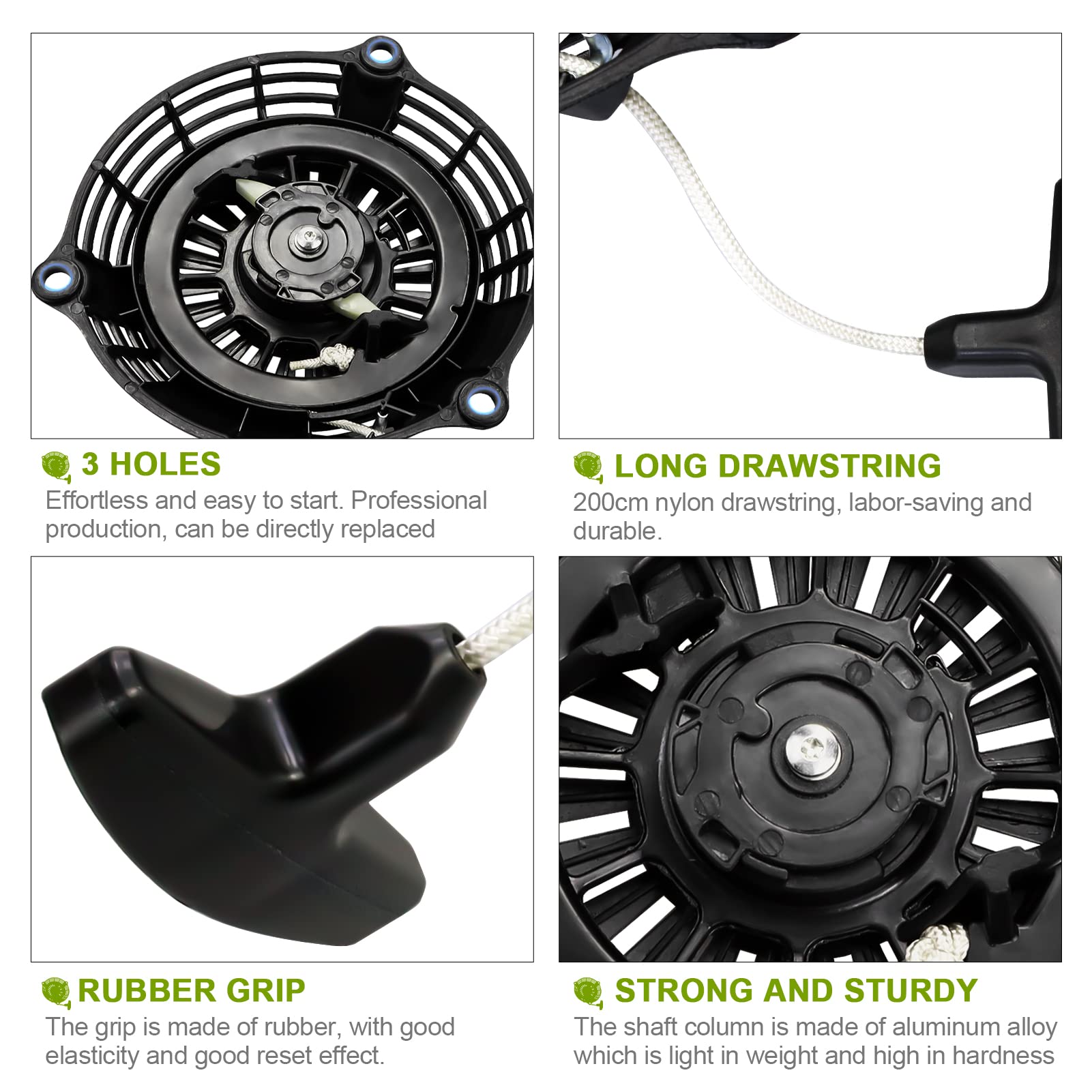 OCEAIR rope-and-handle design on recoil starter promotes safe, light cranking