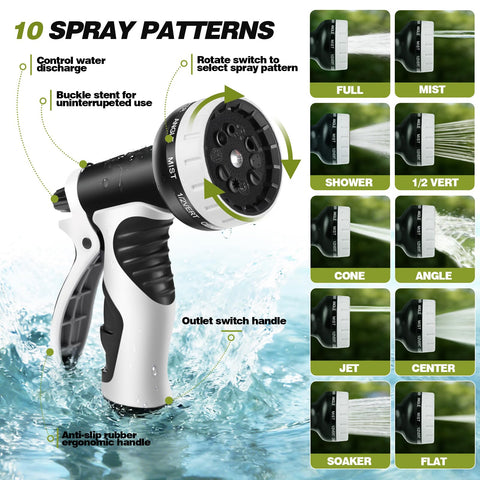 Ocean Ice Garden Hose 10-pattern nozzle supports versatile watering and precise spray