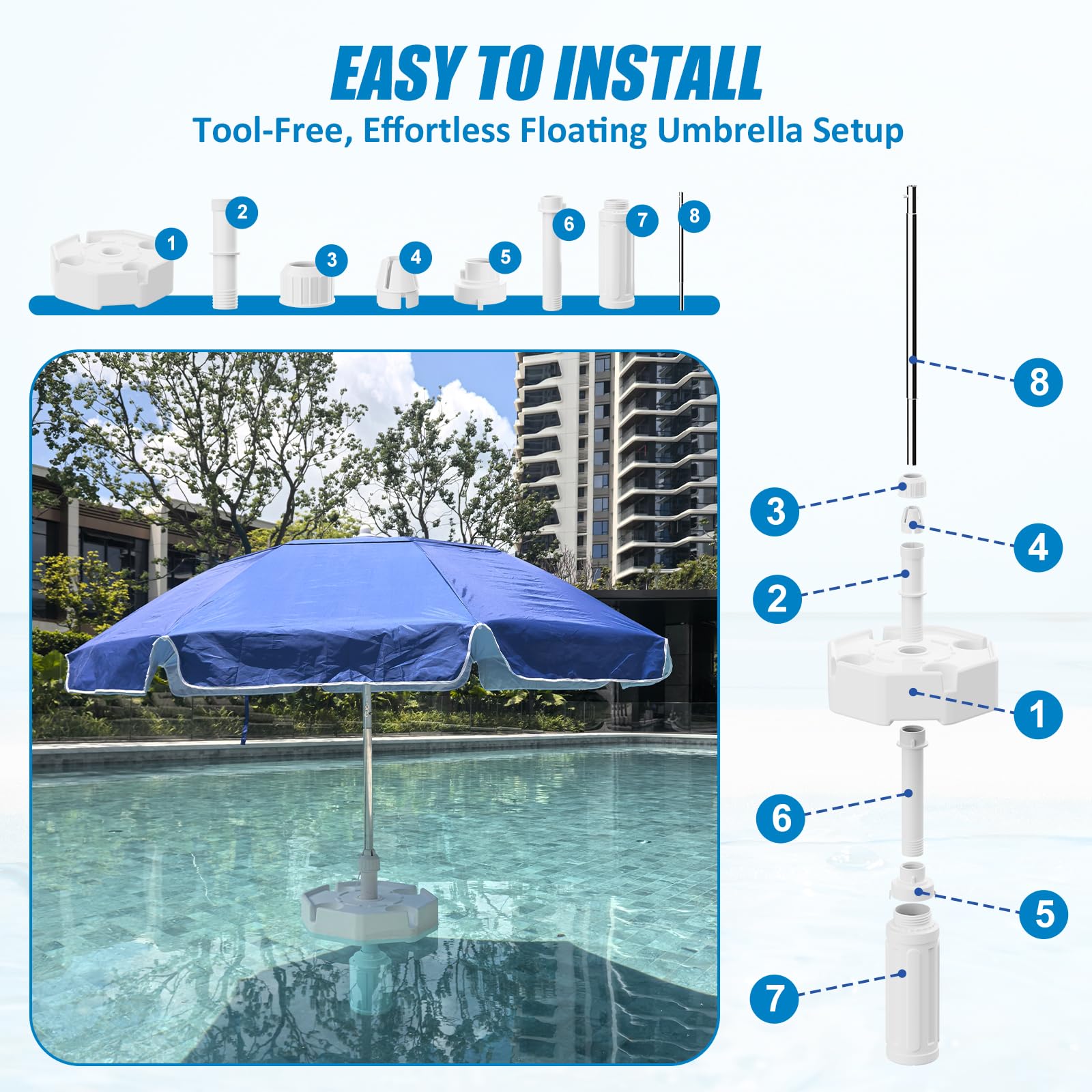 OceanaFlow durable aluminum pole and fiberglass ribs.