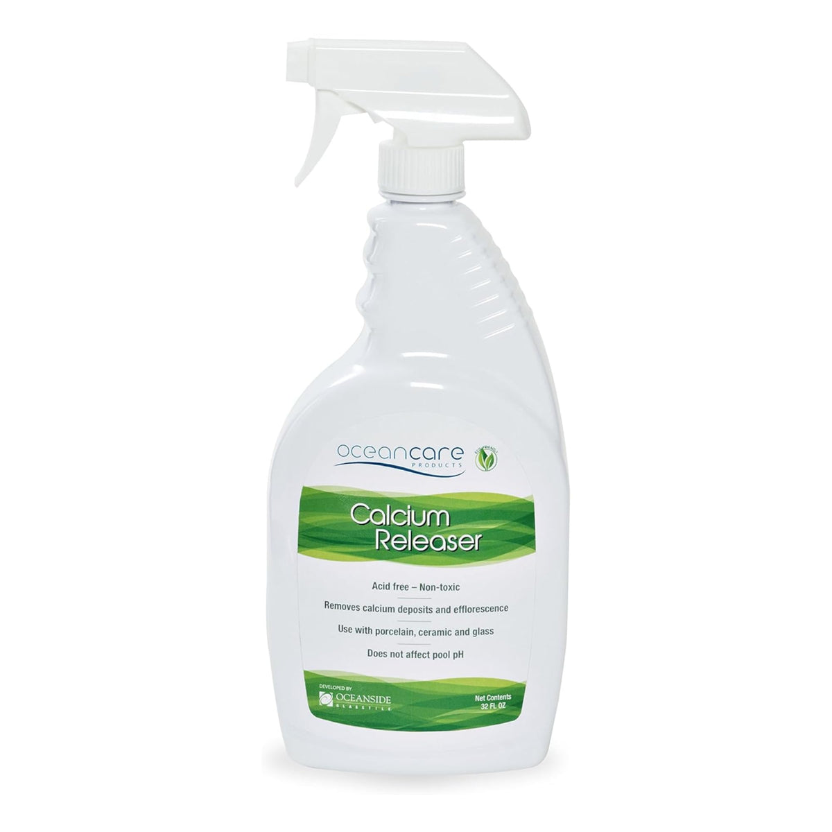 OCEANCARE calcium releaser quart spray removes mineral deposits from tile safely.
