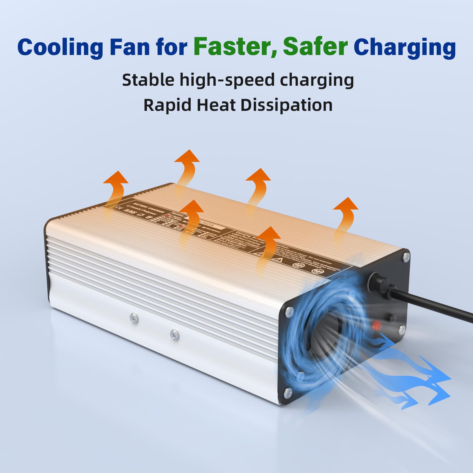 OCELL charger back view shows aluminum shell and cooling design for safety.