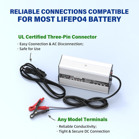 OCELL 58.4V 5A charger with LED indicators for quick status checks.