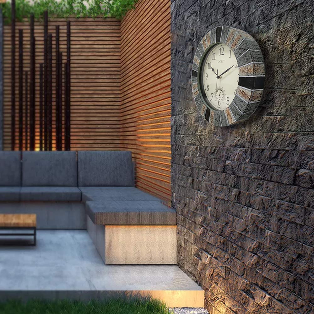 OCEST outdoor clock back with waterproof rear cover protects movement.