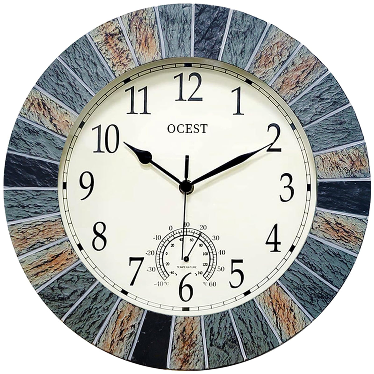 OCEST 13-inch outdoor clock front view with large numerals for easy visibility.