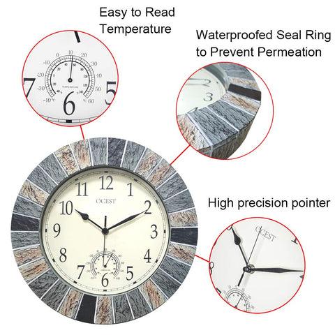 OCEST clock dial close-up highlighting PVC face and seal for moisture resistance.